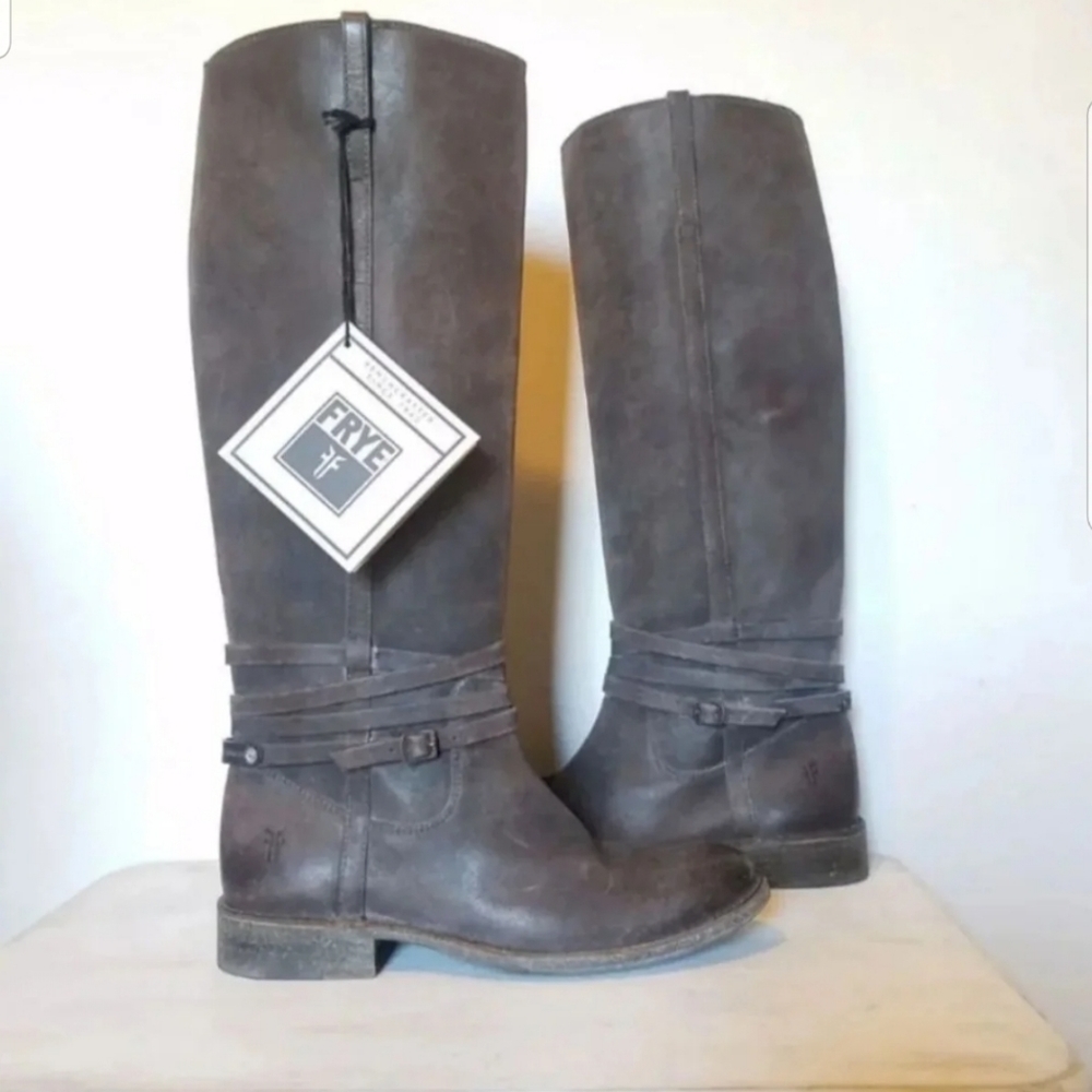 Frye 6 shirley plate tall brown leather boots